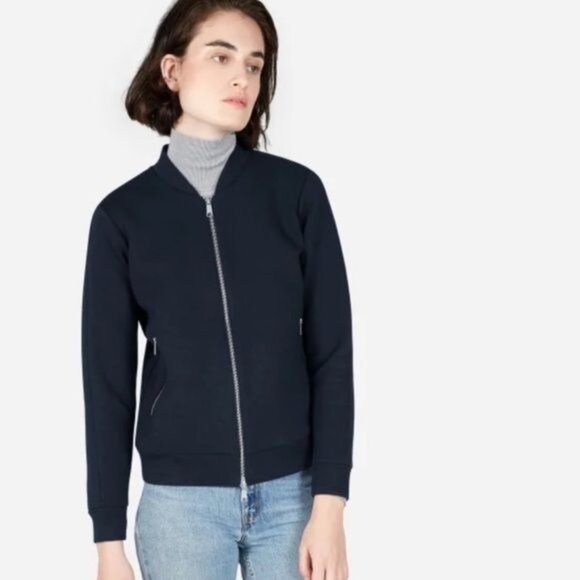 Everlane Street Fleece Bomber Jacket ScubaZip Up Pockets in Midnight Size S - Picture 6 of 11
